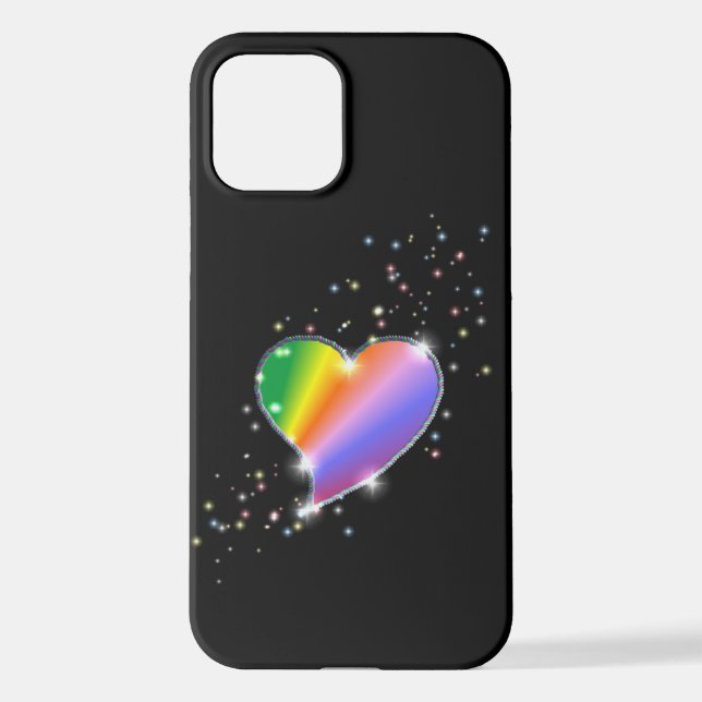 Rainbow Heart with Stars on black iPhone Case (Back)