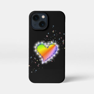 Rainbow Heart with Stars on black iPhone 13 Mini Case