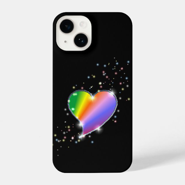 Rainbow Heart with Stars on black iPhone Case (Back)