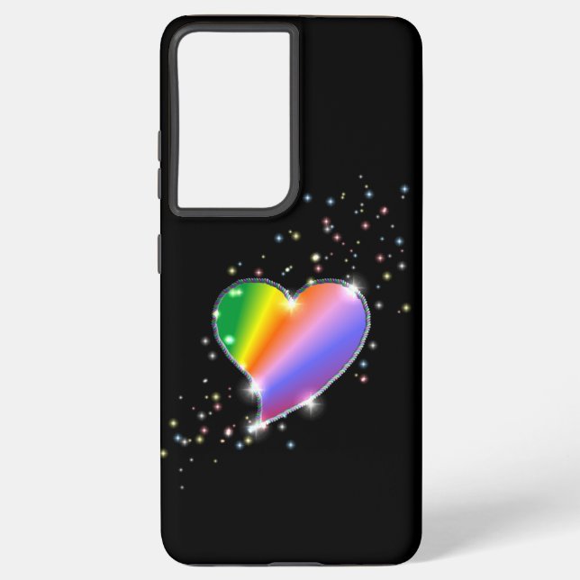 Rainbow Heart with Stars on black Samsung Galaxy S21 Ultra Case (Back)