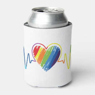 Rainbow Heartbeat   Abstract Scribble Heart Can Cooler