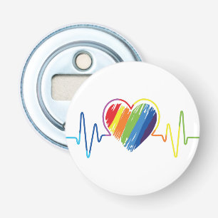 Rainbow Heartbeat Abstract Scribble Heart LGBQ Bottle Opener