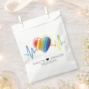 Rainbow Heartbeat   Abstract Scribble Heart LGBQ Favour Bags