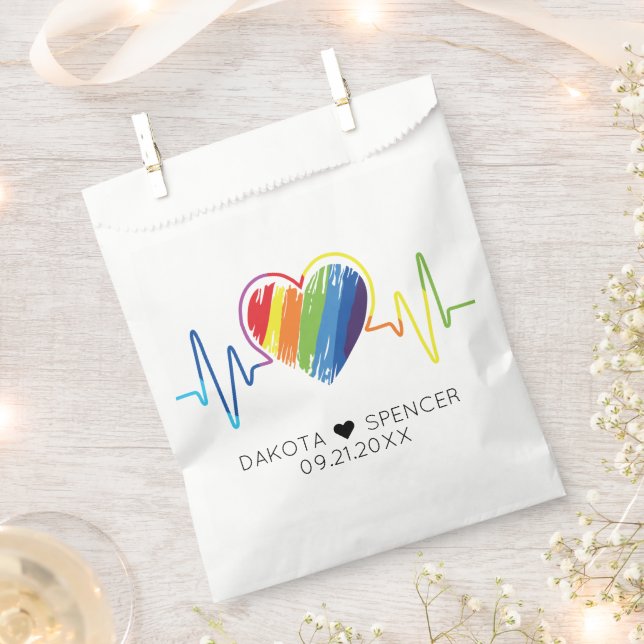 Rainbow Heartbeat | Abstract Scribble Heart LGBQ Favour Bags (Clipped)