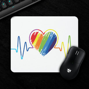 Rainbow Heartbeat   Abstract Scribble Heart Mouse Mat