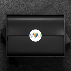Rainbow Heartbeat   Artistic Abstract Gay Pride Classic Round Sticker