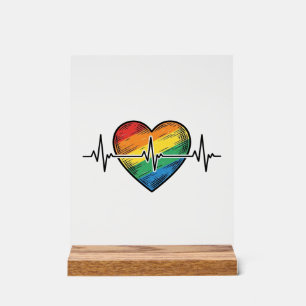 Rainbow Heartbeat Heart Vintage Engraving Design_1 Acrylic Sign