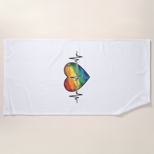 Rainbow Heartbeat Heart Vintage Engraving Design_1 Beach Towel