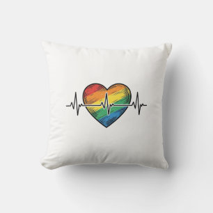 Rainbow Heartbeat Heart Vintage Engraving Design_1 Cushion
