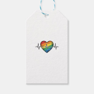 Rainbow Heartbeat Heart Vintage Engraving Design_1 Gift Tags