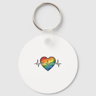 Rainbow Heartbeat Heart Vintage Engraving Design_1 Key Ring