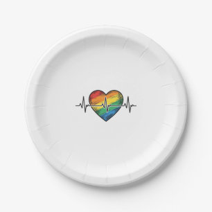 Rainbow Heartbeat Heart Vintage Engraving Design_1 Paper Plate