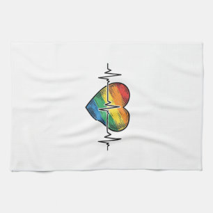Rainbow Heartbeat Heart Vintage Engraving Design_1 Tea Towel
