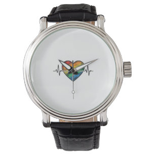 Rainbow Heartbeat Heart Vintage Engraving Design_1 Watch