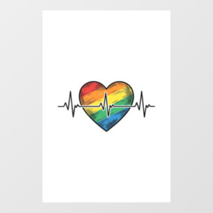 Rainbow Heartbeat Heart Vintage Engraving Design_1 Window Cling