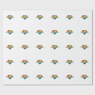Rainbow Heartbeat Heart Vintage Engraving Design_1 Wrapping Paper