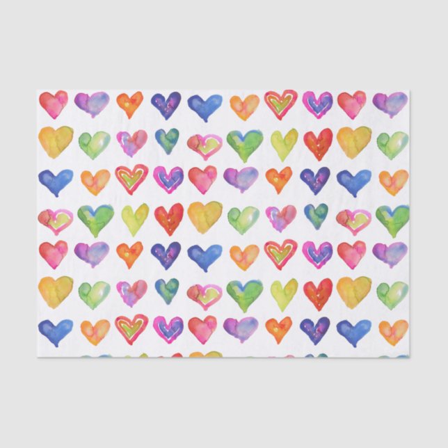 Rainbow Hearts 10lb Tissue Paper, White Tissue Paper (Front)