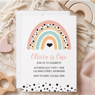 Rainbow & Hearts 1st Birthday Party Invitation
