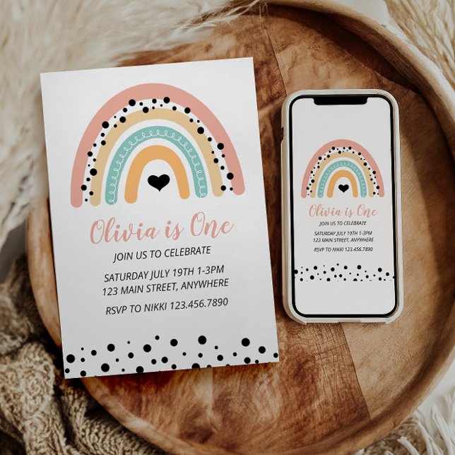 Rainbow & Hearts 1st Birthday Party Invitation (Creator Uploaded)