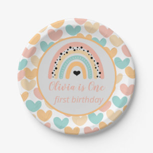 Rainbow & Hearts 1st Birthday Party Paper Plate