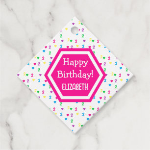 Rainbow Hearts 2nd Birthday Favour Tags