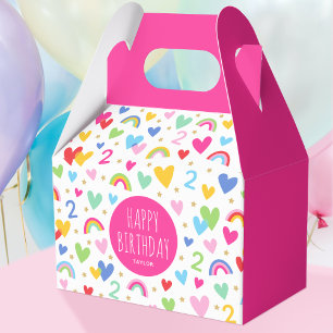 Rainbow Hearts 2nd Birthday Party Name Pink Favour Box