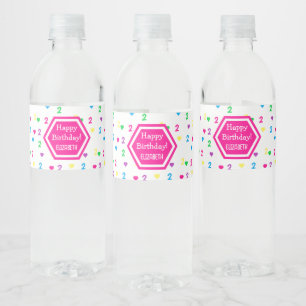 Rainbow Hearts 2nd Birthday Water Bottle Label