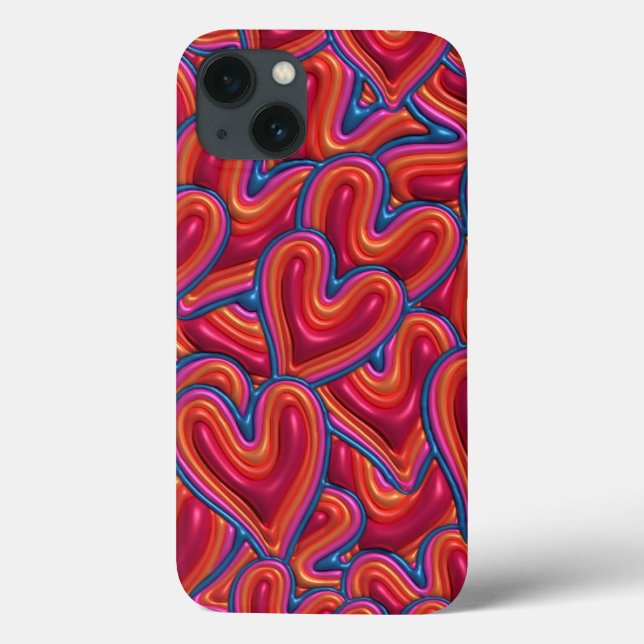 Rainbow Hearts 3D Inflated Puffy IPhone Case (Back)