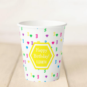 Rainbow Hearts 3rd Birthday Paper Cups