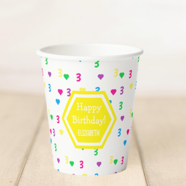 Rainbow Hearts 3rd Birthday Paper Cups (Creator Uploaded)