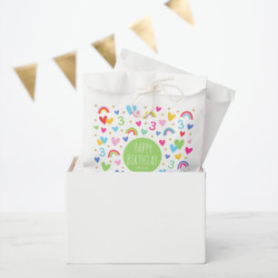 Rainbow Hearts 3rd Birthday Party Name Green Favour Bags