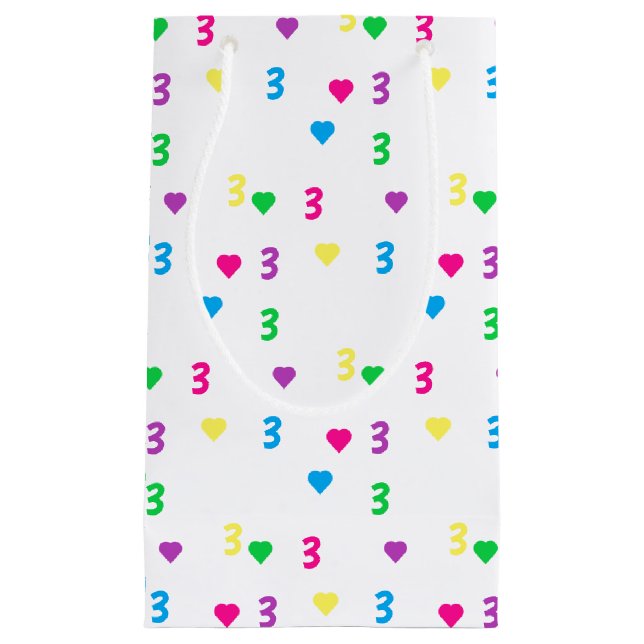 Rainbow Hearts 3rd Birthday Small Gift Bag (Front)
