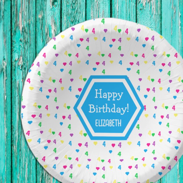 Rainbow Hearts 4th Birthday Paper Plate (Creator Uploaded)