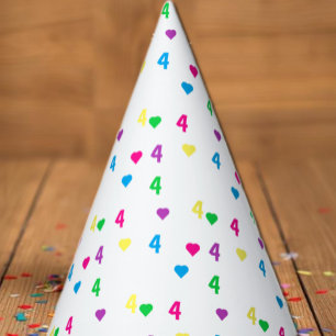 Rainbow Hearts 4th Birthday Party Hat