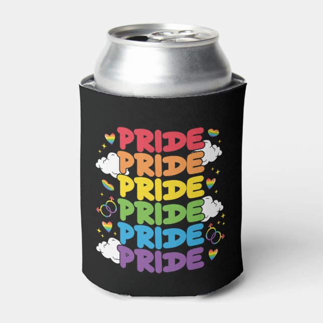 Rainbow, Hearts and Clouds - Repeated Pride Can Cooler (Can Front)