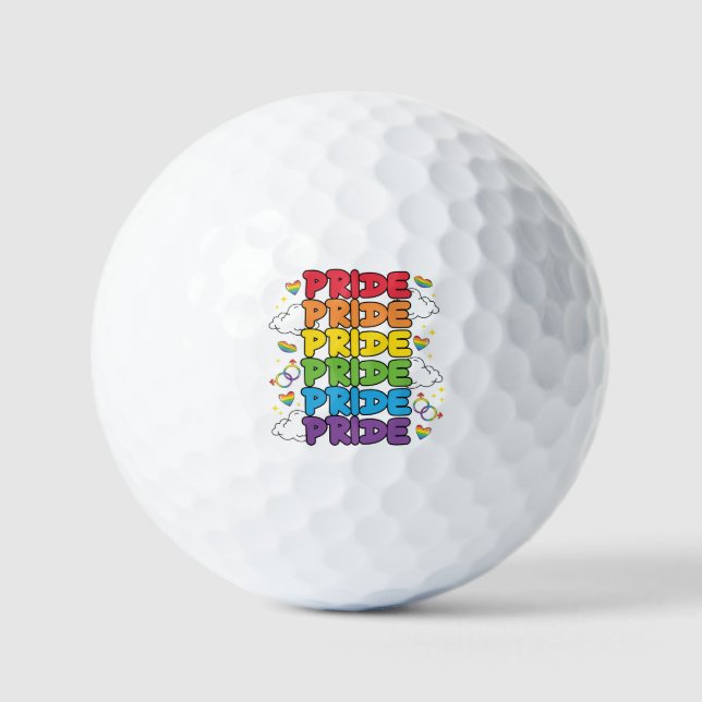 Rainbow, Hearts and Clouds - Repeated Pride Golf Balls (Front)
