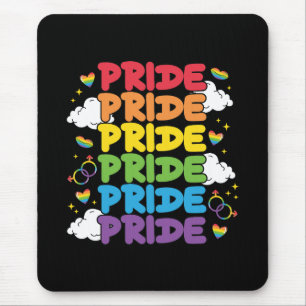 Rainbow, Hearts and Clouds - Repeated Pride Mouse Mat