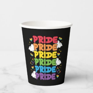 Rainbow, Hearts and Clouds - Repeated Pride Paper Cups