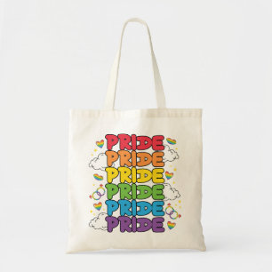 Rainbow, Hearts and Clouds - Repeated Pride Tote Bag