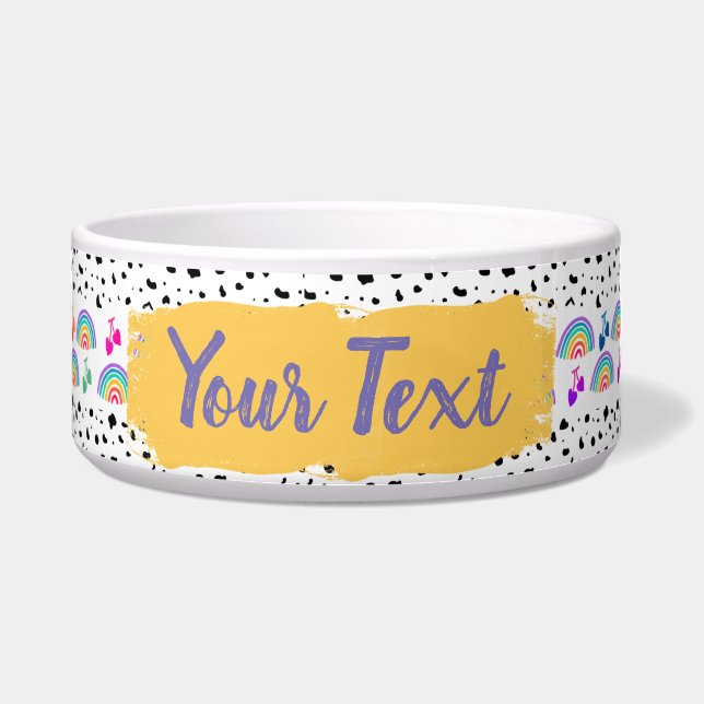 Rainbow, Hearts and Dalmatian Polka Dot Pet Bowl (Front)