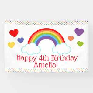 Rainbow Hearts and Dots Girls Birthday Banner