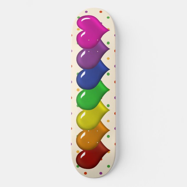 Rainbow Hearts and Polka Dots Girls Skatedeck Skateboard (Front)