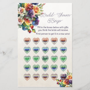 Rainbow Hearts and Roses Bridal Shower Bingo Flyer