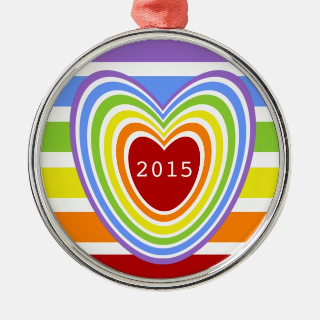 Rainbow Hearts and Stripes Metal Tree Decoration (Front)