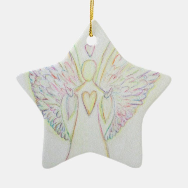 Rainbow Hearts Angel Art Holiday Ornament (Front)