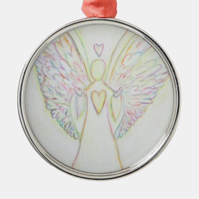 Rainbow Hearts Angel Art Ornament Pendant (Front)