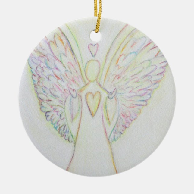 Rainbow Hearts Angel Ornament Art Pendant (Front)