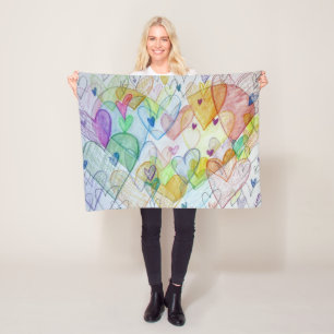 Rainbow Hearts Art Custom Fleece Throw Blanket