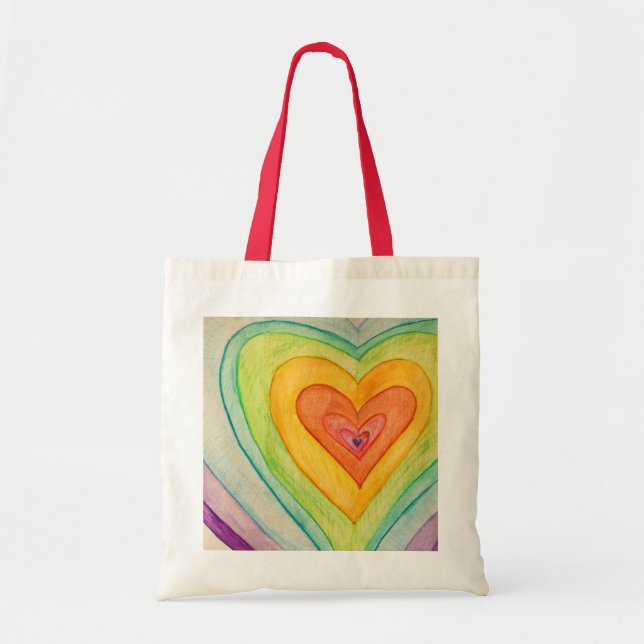 Rainbow Hearts Art Inspirational Tote Bags (Front)