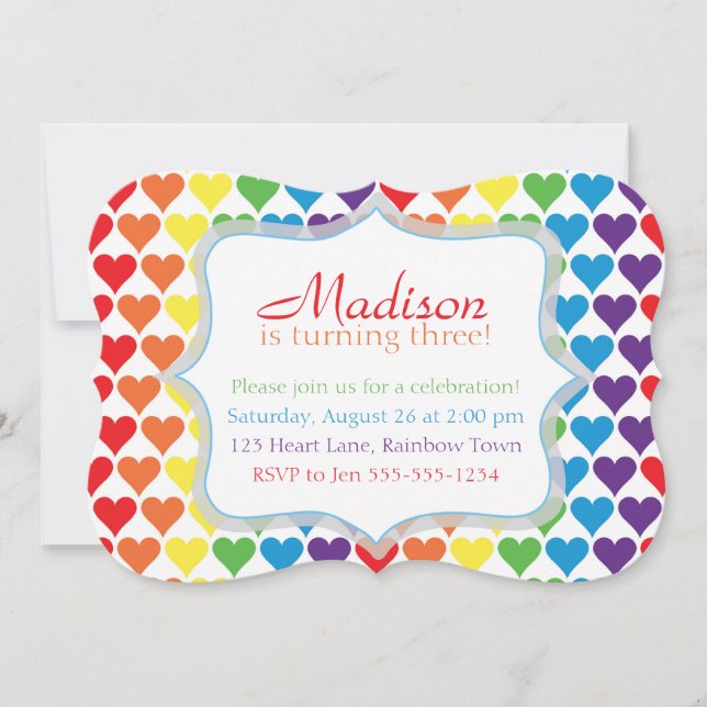 Rainbow Hearts Birthday Invitation (Front)